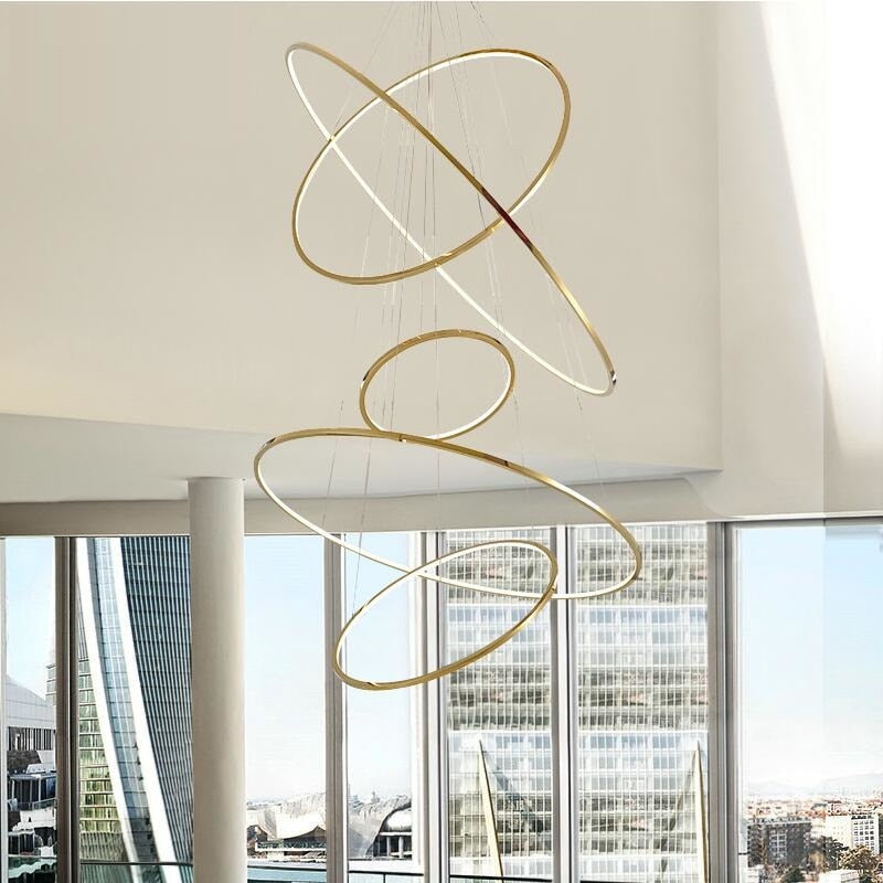 Vienna Chandelier – Modern LED Pendant Light with Stainless Steel & Gold Finish | Adjustable Hanging Length, Perfect for High Ceilings