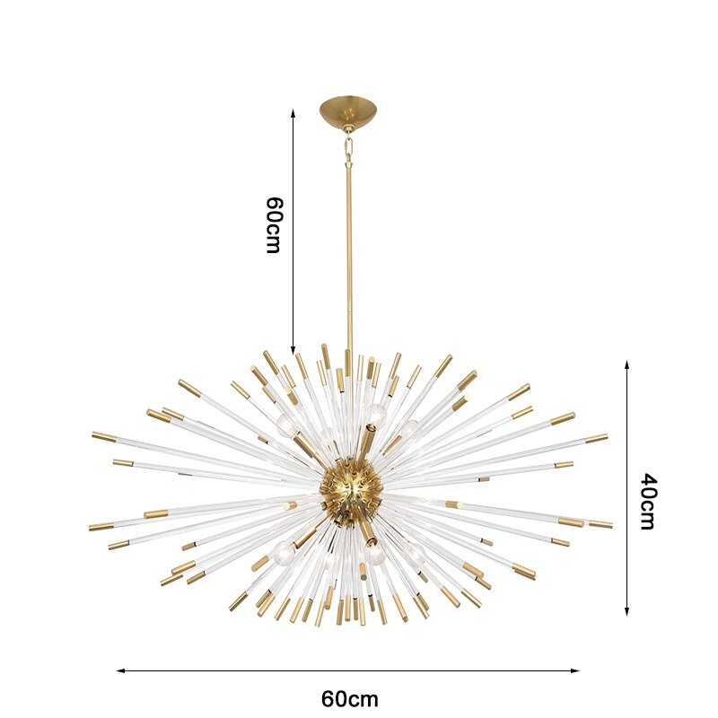 Blowfish Crystal LED Chandelier – Gold Electroplated, Glass Rods, Warm & Cool White