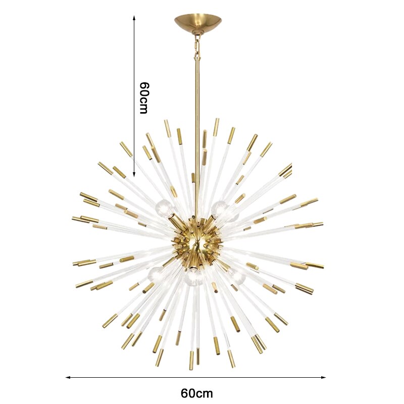 Blowfish Crystal LED Chandelier – Gold Electroplated, Glass Rods, Warm & Cool White
