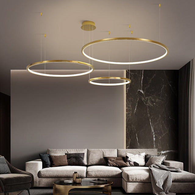Coterie LED Chandelier – Minimalist Pendant Light in Brushed Titanium & Gold