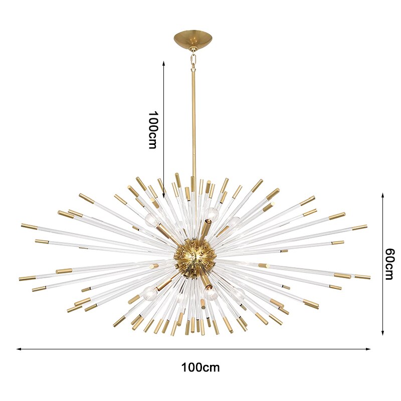Blowfish Crystal LED Chandelier – Gold Electroplated, Glass Rods, Warm & Cool White