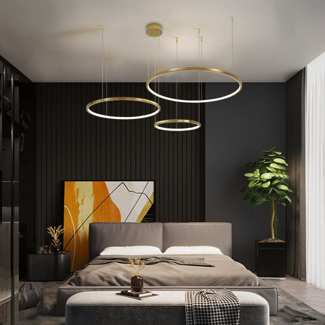 Coterie LED Chandelier – Minimalist Pendant Light in Brushed Titanium & Gold
