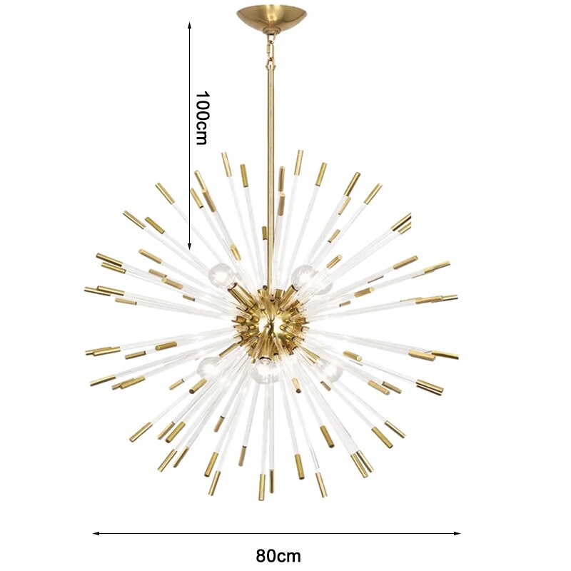 Blowfish Crystal LED Chandelier – Gold Electroplated, Glass Rods, Warm & Cool White
