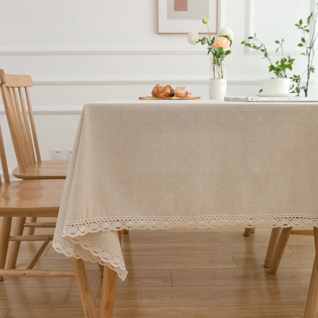 Pastoral Cotton Linen Tablecloth with Daisy Print Rectangular