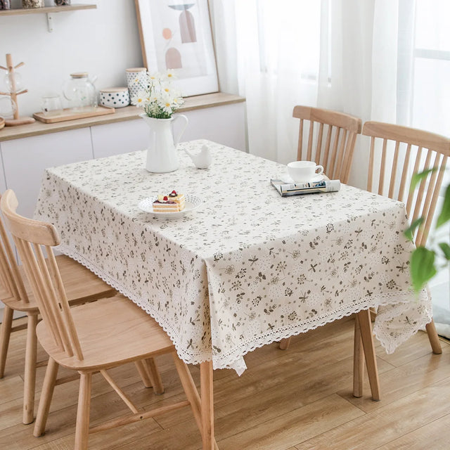 Pastoral Cotton Linen Tablecloth with Daisy Print Rectangular