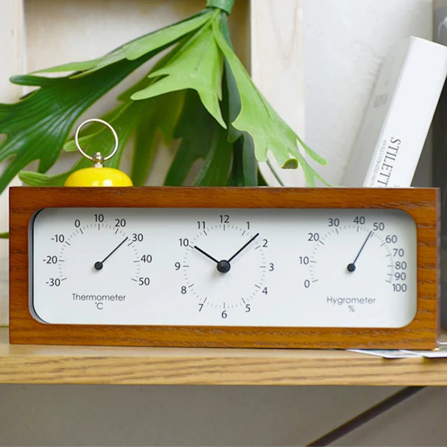 Japanese Wooden Table Clock with Time, Temperature & Humidity Display