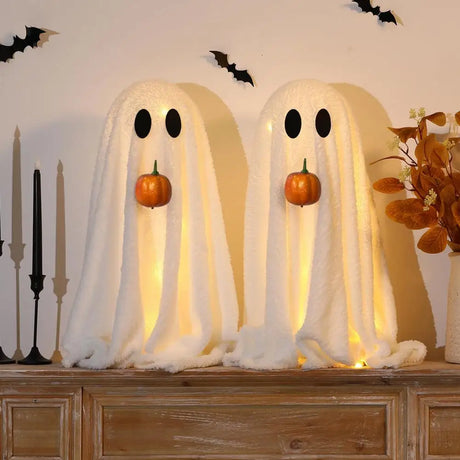 Light-Up Halloween Ghost Decoration with Pumpkin – Scary Velvet Outdoor Halloween Decoration for Home and Party Decor 0