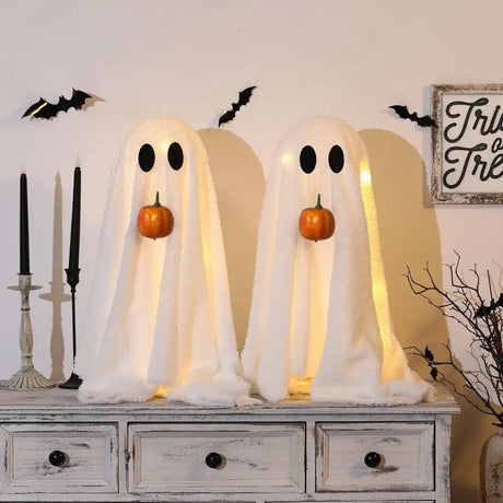 Light-Up Halloween Ghost Decoration with Pumpkin – Scary Velvet Outdoor Halloween Decoration for Home and Party Decor 1