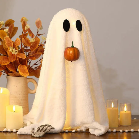 Light-Up Halloween Ghost Decoration with Pumpkin – Scary Velvet Outdoor Halloween Decoration for Home and Party Decor 2