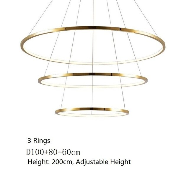 Vienna Chandelier – Modern LED Pendant Light with Stainless Steel & Gold Finish | Adjustable Hanging Length, Perfect for High Ceilings