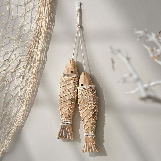 Mediterranean Style Wooden Fish Ornaments for Coastal Decor