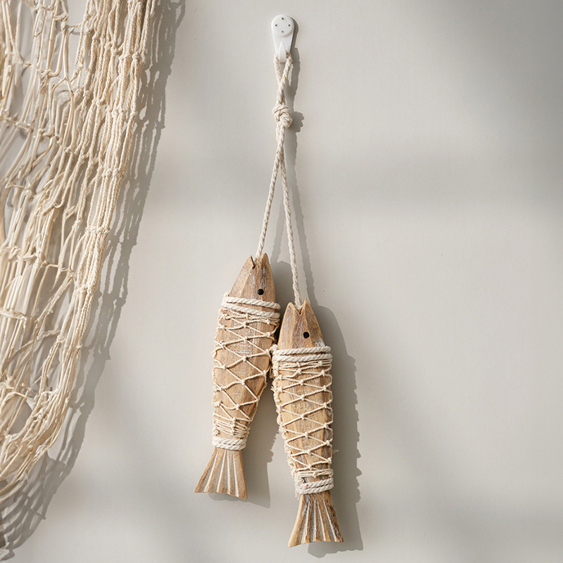 Mediterranean Style Wooden Fish Ornaments for Coastal Decor