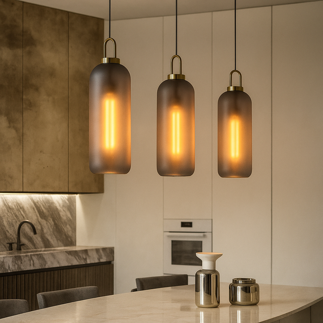 Smoked Glass Pendant Light – Industrial Ceiling Lamp for Kitchen, Dining & Living Room