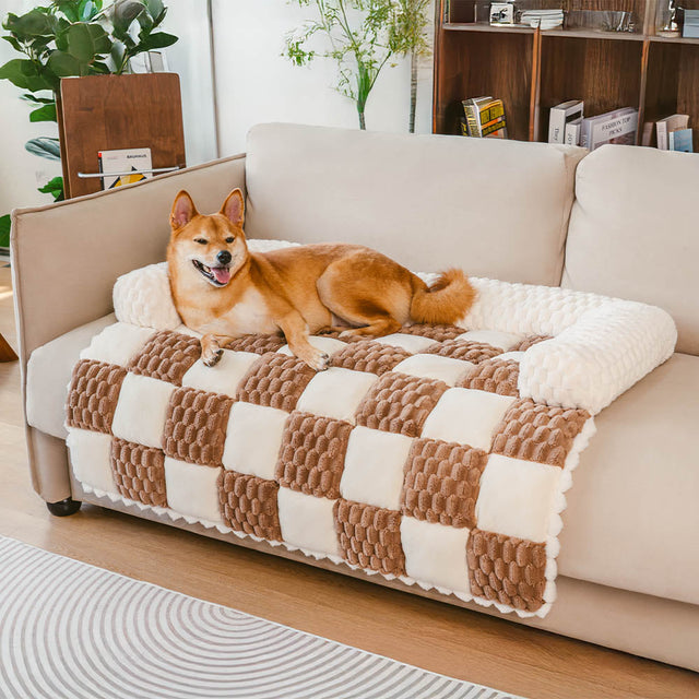 Plaid Cozy Sofa Protector Dog Mat Soft Fleece Anti Slip