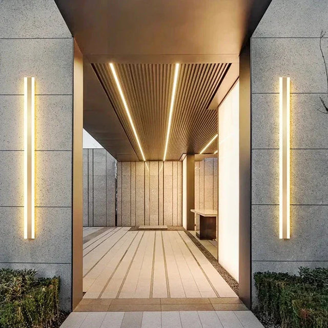 Simeon - Modern LED Outdoor Strip Wall Light Gold IP65 Waterproof