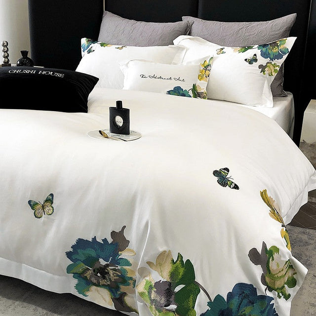 Celeste Duvet Cover Set – 1000 TC Egyptian Cotton with Elegant Embroidered Detailing