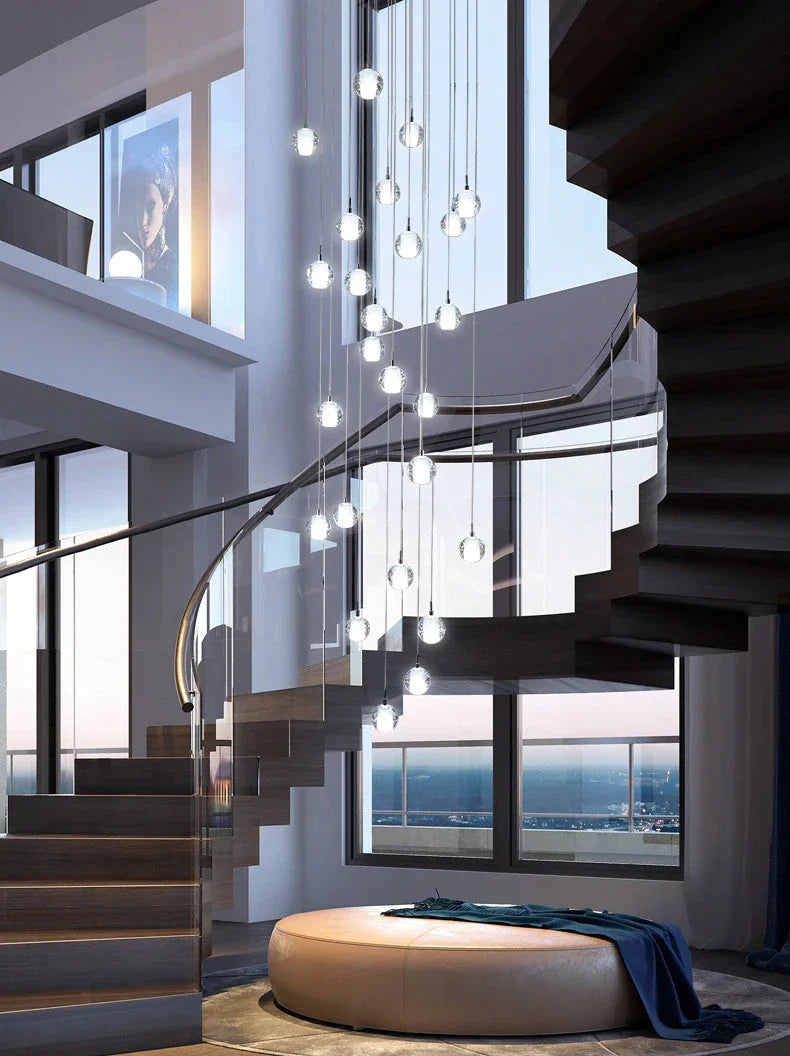 Polar Chandelier – Modern LED Pendant Light with Stainless Steel Frame & Glass Balls