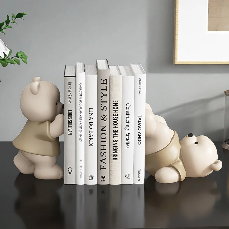 Milo Bear Bookend Decorative Figurine in Cream Finish