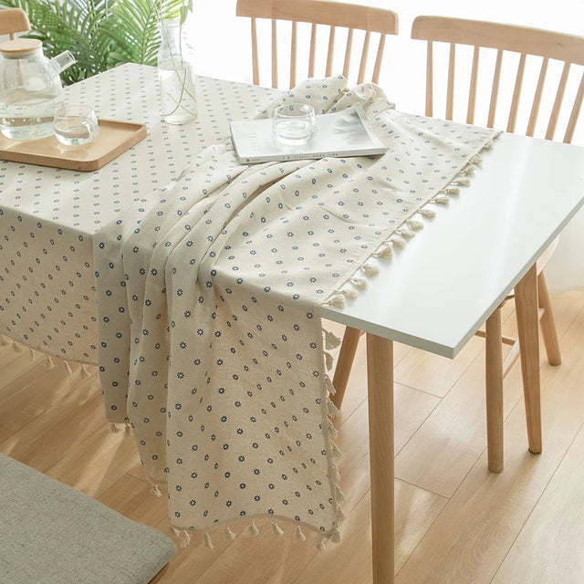 Pastoral Cotton Linen Tablecloth with Daisy Print Rectangular