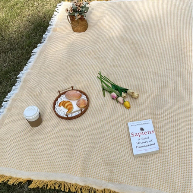 Picnic Blanket with Tassel Camping Mat Lawn Pad for Outdoor Travel Portable Knitting Tablecloth Nap Bedspread-4