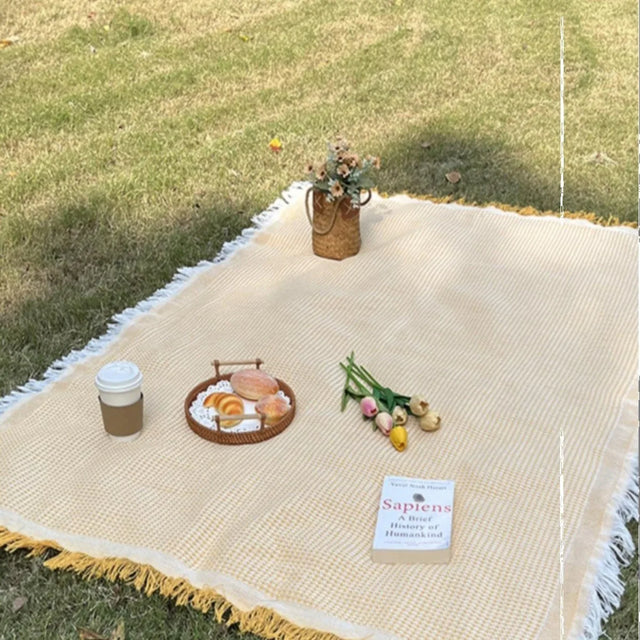 Picnic Blanket with Tassel Camping Mat Lawn Pad for Outdoor Travel Portable Knitting Tablecloth Nap Bedspread-6