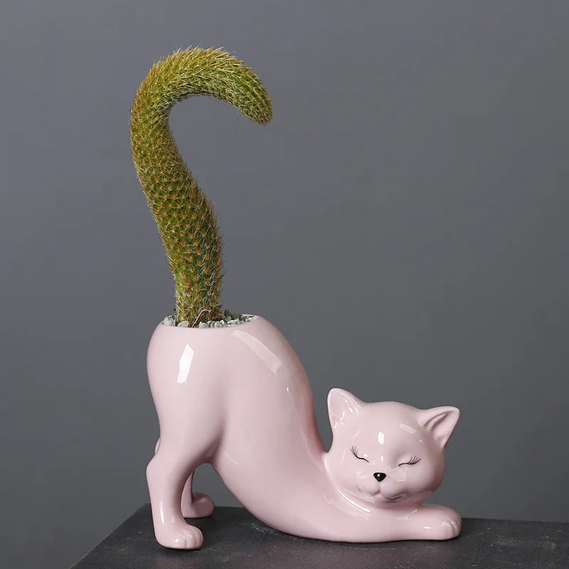 Cute Cat Flower Pot - Glazed Porcelain Succulent Planter