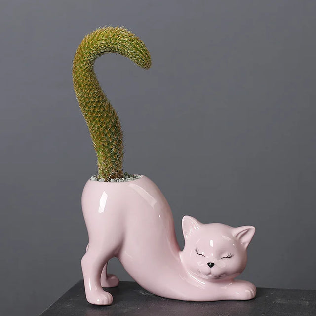 Cute Cat Flower Pot - Glazed Porcelain Succulent Planter