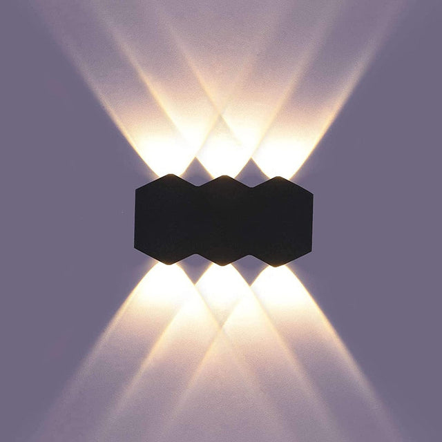 Zion - Hex Shaped Up/Down Outdoor Wall Light Black White