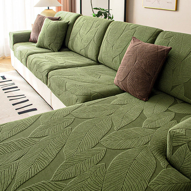 Modern Leaf Jacquard Waterproof Anti-Scratch Couch Cover