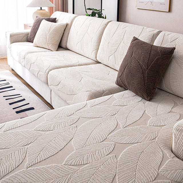 Modern Leaf Jacquard Waterproof Anti-Scratch Couch Cover