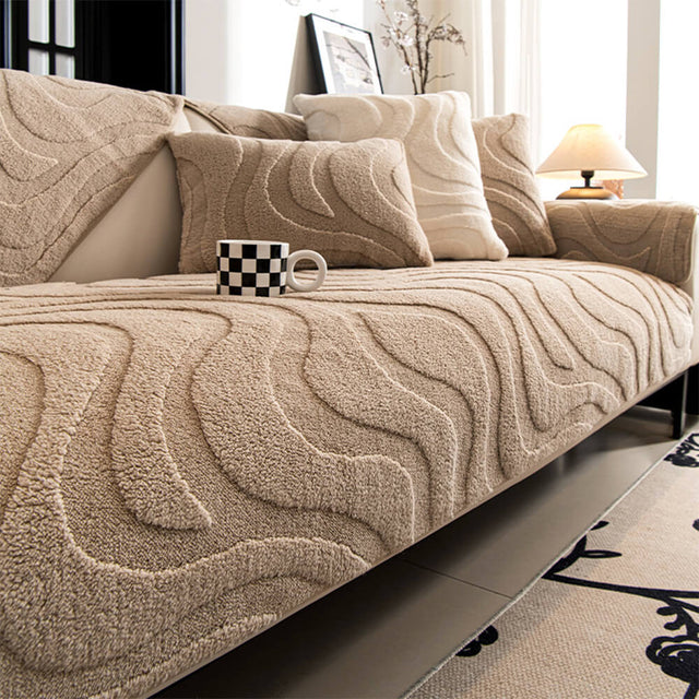 Warm Plush Curved Jacquard Non-Slip Sofa Protector Cover