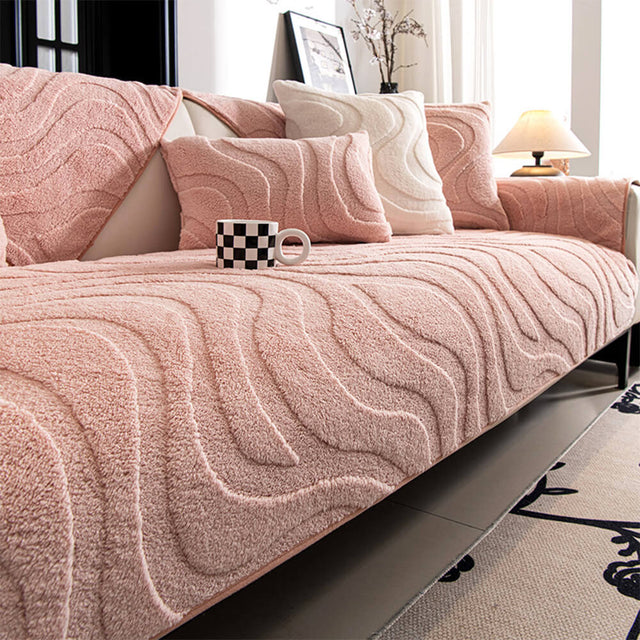 Warm Plush Curved Jacquard Non-Slip Sofa Protector Cover