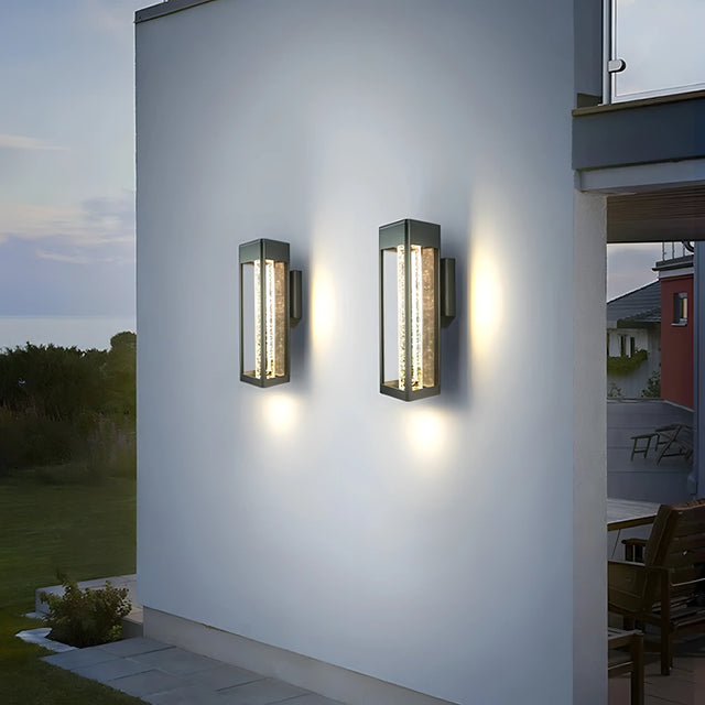 Holland Black Caged Crystal Bubble Glass Outdoor Wall Light