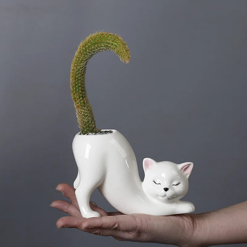 Cute Cat Flower Pot - Glazed Porcelain Succulent Planter