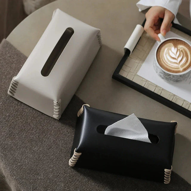 VédaLuxe Leather Tissue Box – Handcrafted Elegance in Woven Leather