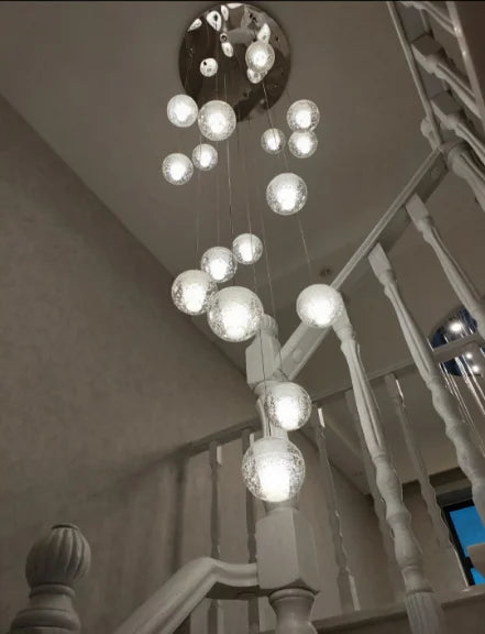 Polar Chandelier – Modern LED Pendant Light with Stainless Steel Frame & Glass Balls