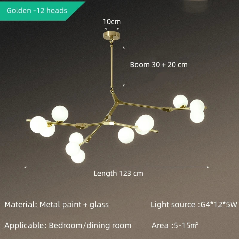 Solla Chandelier – Scandinavian LED Pendant Light with Frosted Glass Shades | Golden or Black Finish
