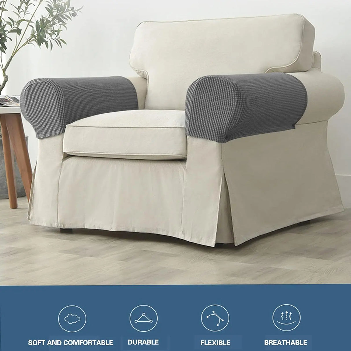 2-Piece Stretch Armrest Covers – Waterproof Quilted Sofa Arm Protectors