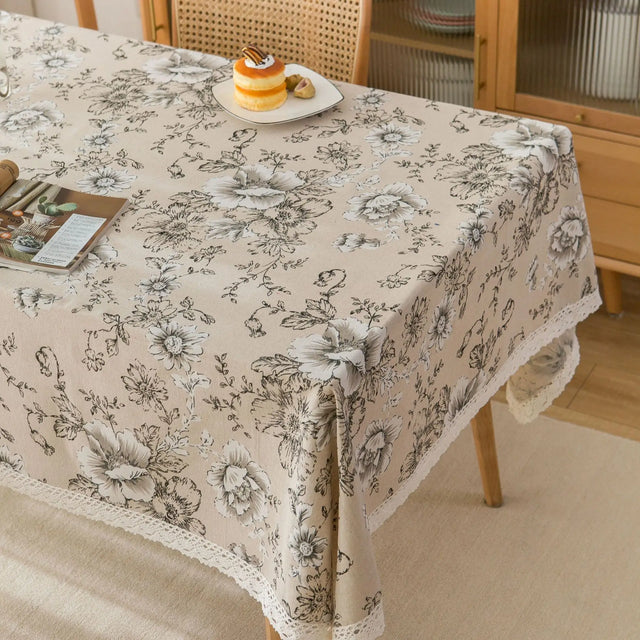 Pastoral Cotton Linen Tablecloth with Daisy Print Rectangular