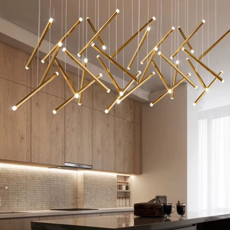 Whimsical Flora Chandelier – Luxury LED Pendant Light with Round Tube Design | Black, Gold & Brown Finishes, Perfect for Lofts & Villas