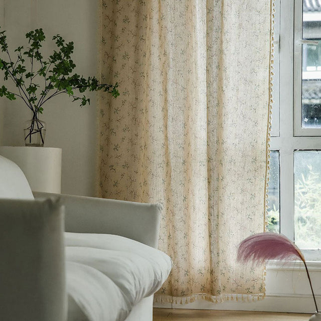 Countryside Style Floral Light Filtering Curtain in Cotton Linen