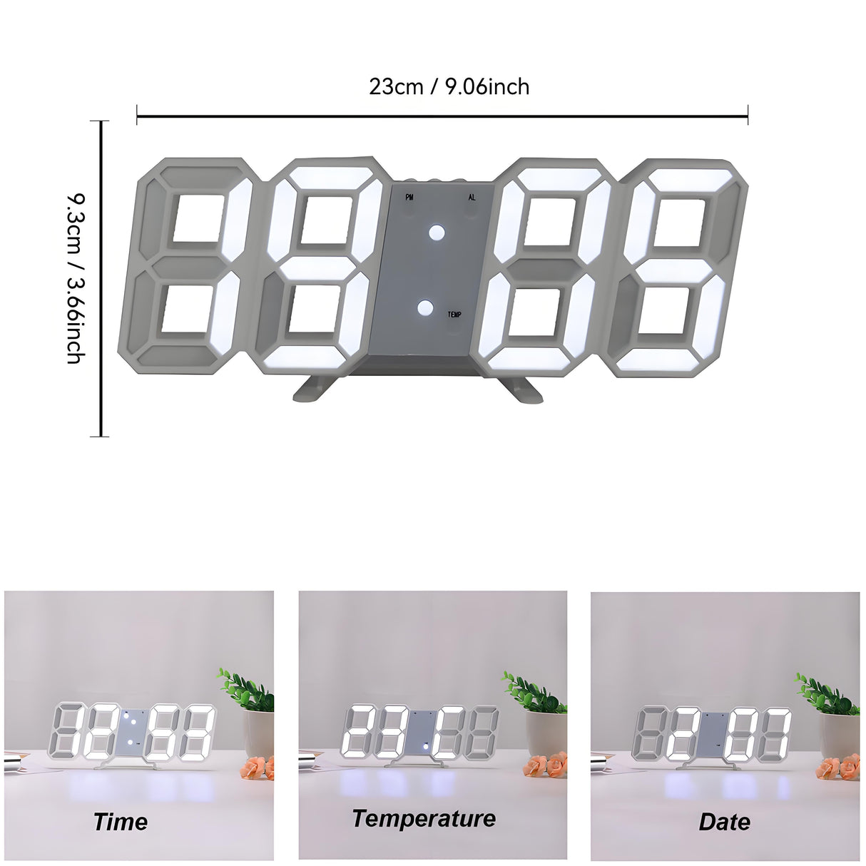 TimeSphere LED 3D Digital Clock with Calendar and Temp Display