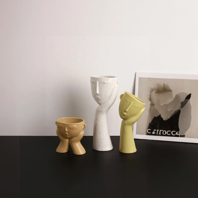 Abstract 'Human Face' Design Vases in Modern Ceramic