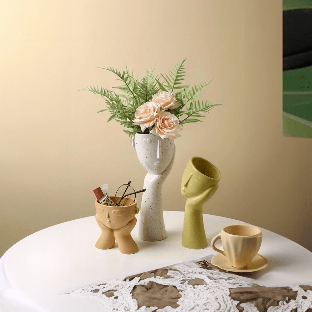 Abstract 'Human Face' Design Vases in Modern Ceramic
