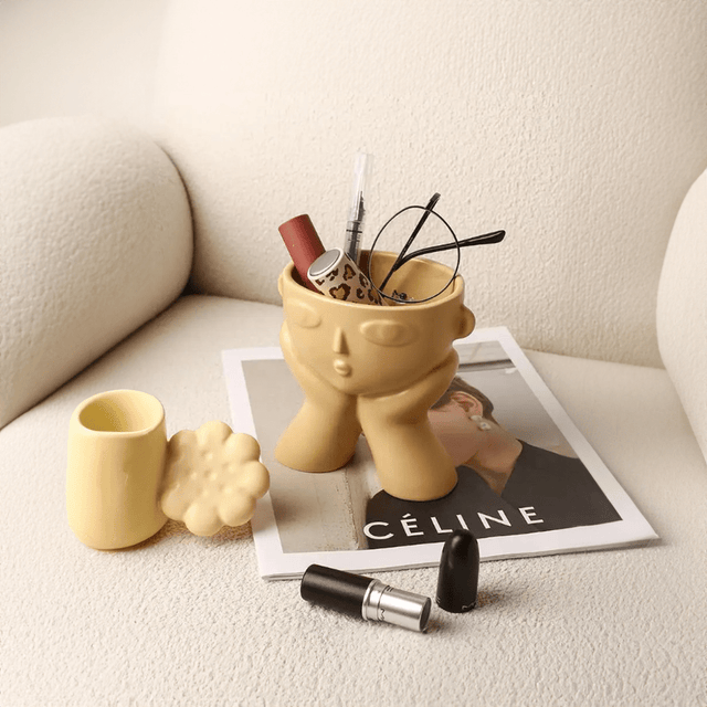 Abstract 'Human Face' Design Vases in Modern Ceramic