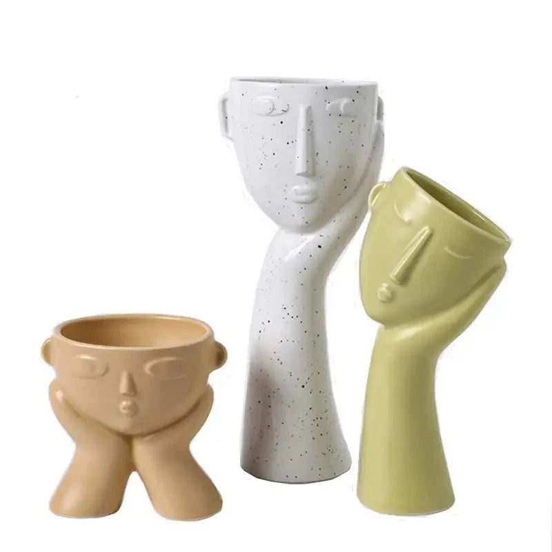 Abstract 'Human Face' Design Vases in Modern Ceramic