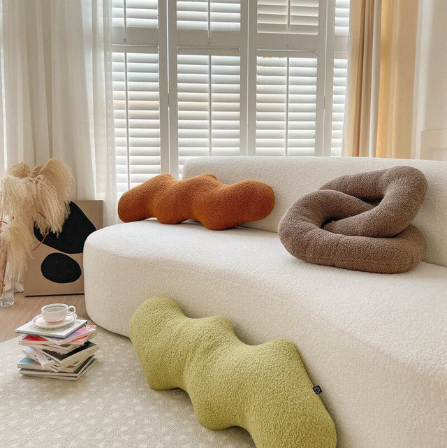Abstract Shaped Sofa Cushion in Plush Wavy Design