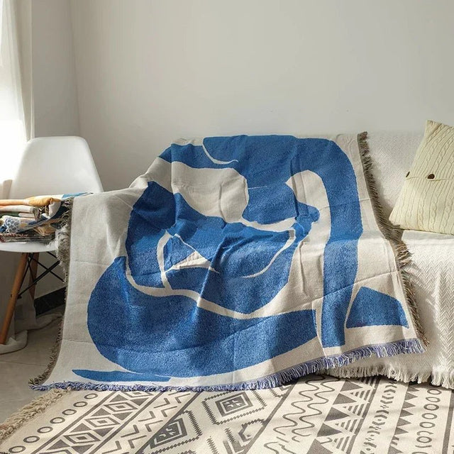 Abstract Tapestry Throw Blanket with Vintage Knitted Design