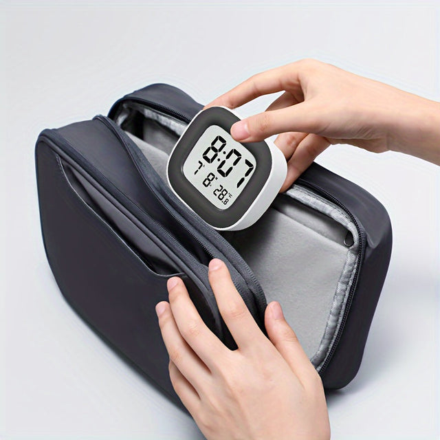 Compact Digital Alarm Clock with Temperature Display