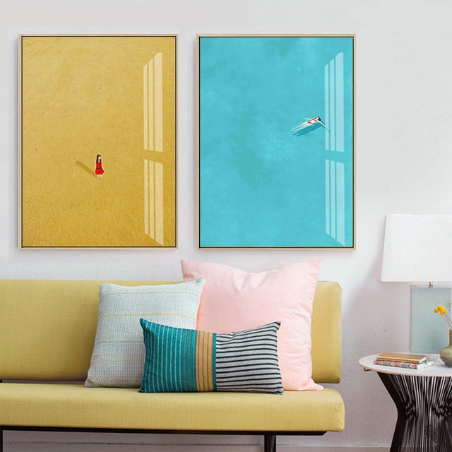 Alone Girl Minimalist Canvas Print Poster Modern Art Decor